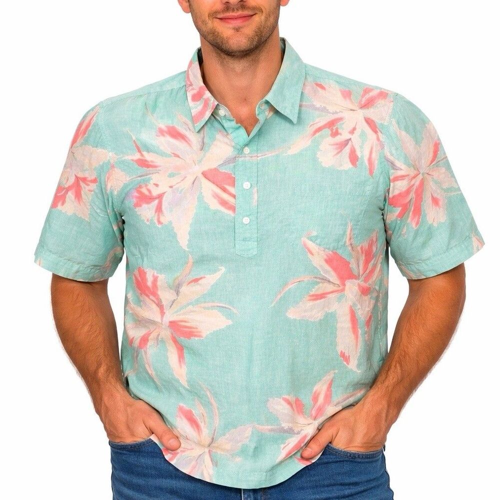 Vintage Reyn Spooner Hawaiian Traditions Shirt Mens L Aqua Pink Floral Aloha